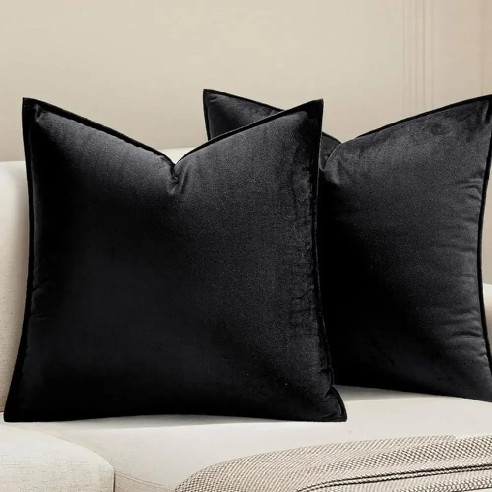 Jet Black VELVET Euro Accent Pillow Covers Luxury High End Hotel Vibes